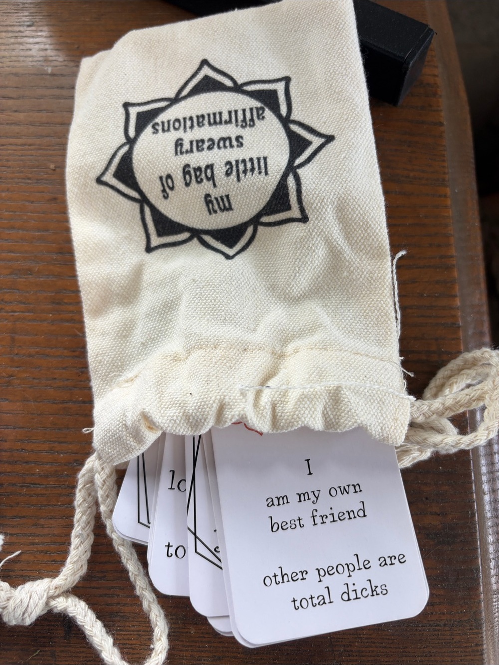 Motivational Quote Cards in Cream Drawstring Pouch